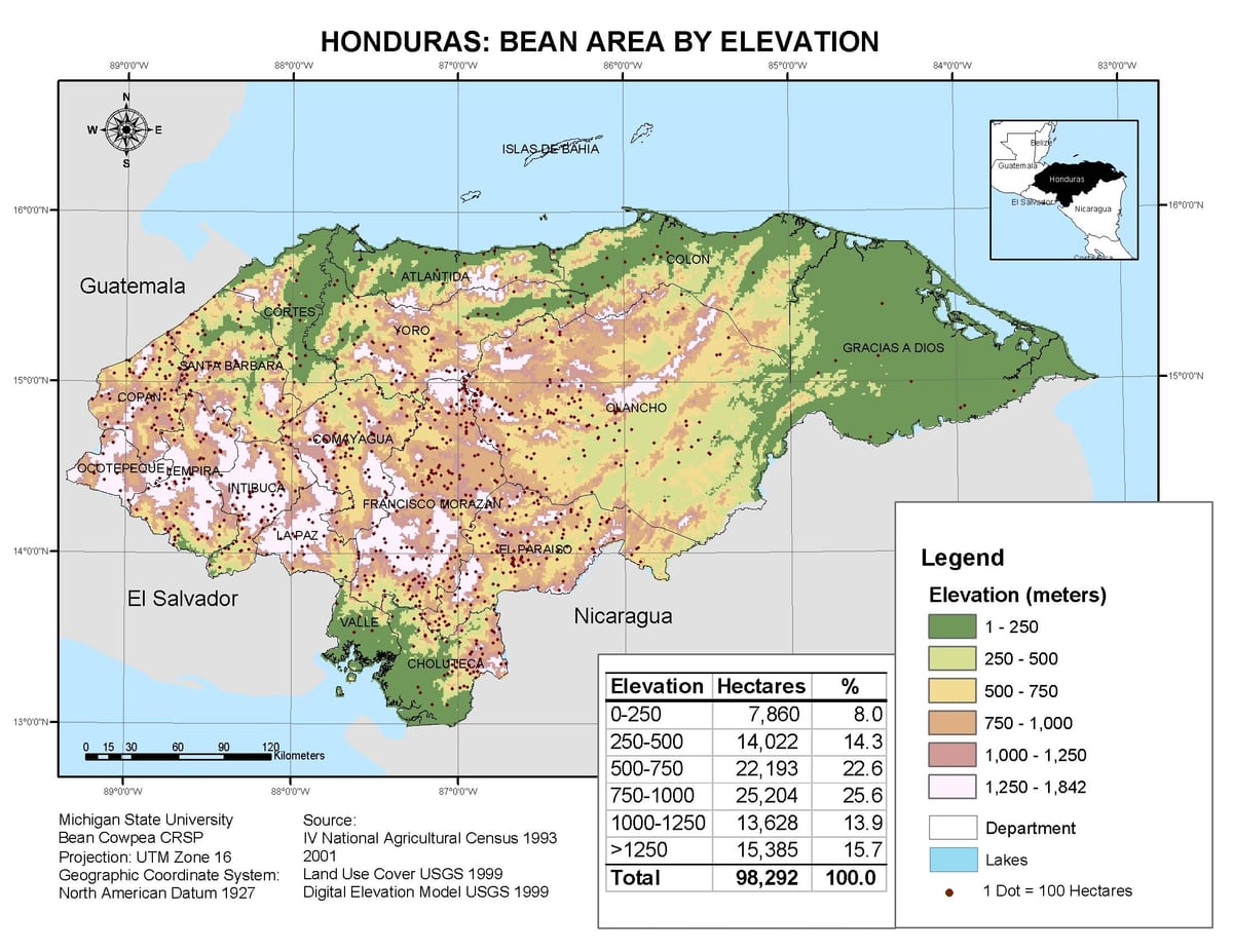 kort over Honduras højde