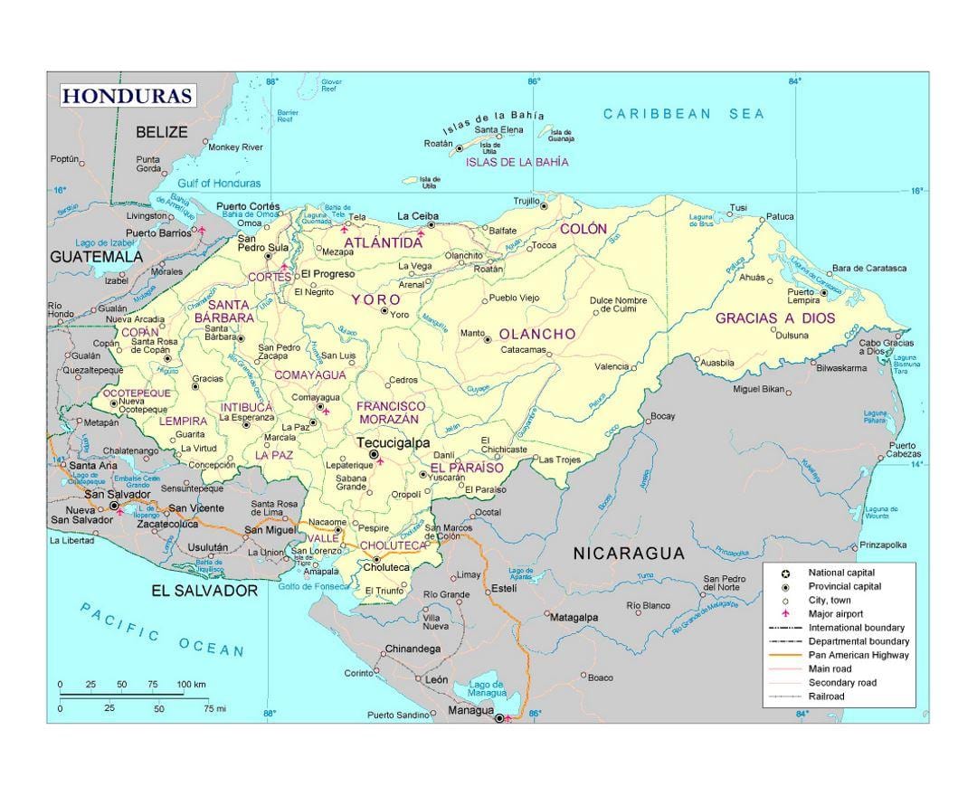 Honduras floder kort