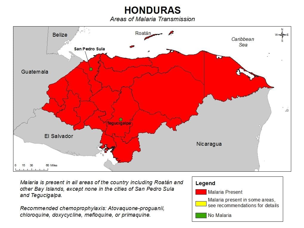 kort over Honduras malaria