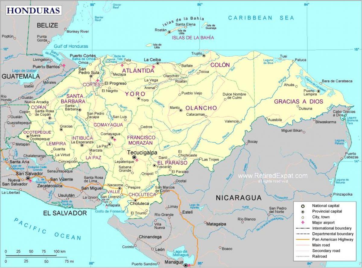 kort over politiske kort i Honduras.