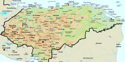 Kort over Honduras og de omkringliggende lande