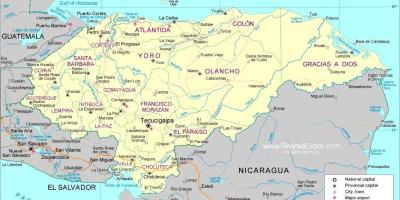 Kort over politiske kort i Honduras.